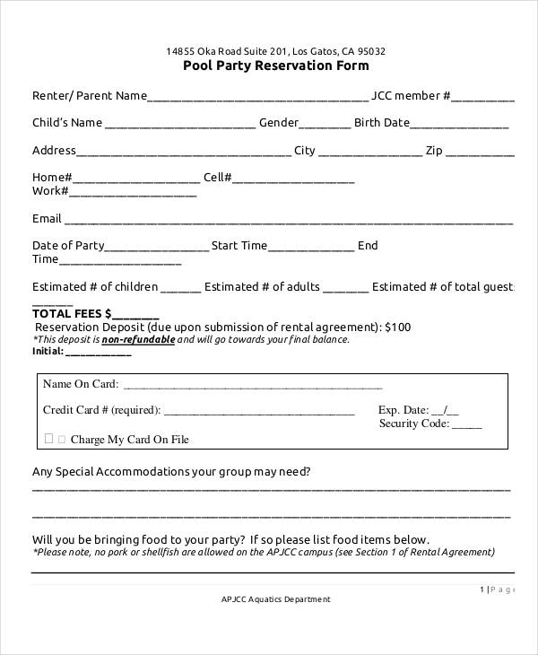 pool party reservation form1