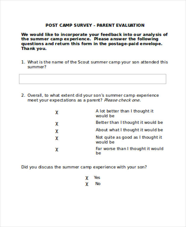 post camp survey form