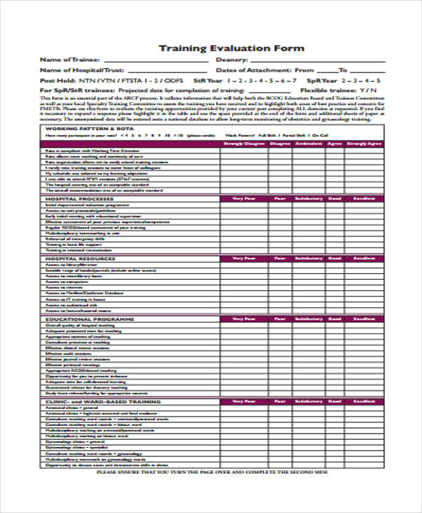 post education training evaluation form