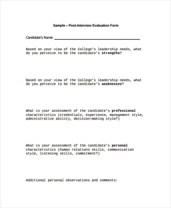 post interview evaluation form