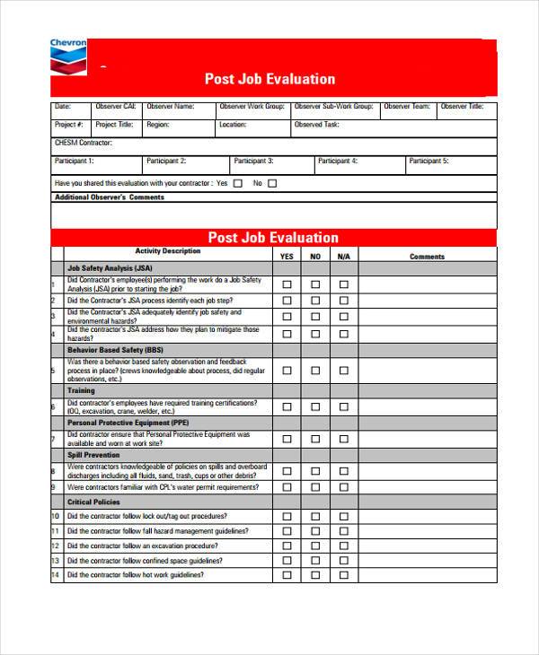 post job evaluation form