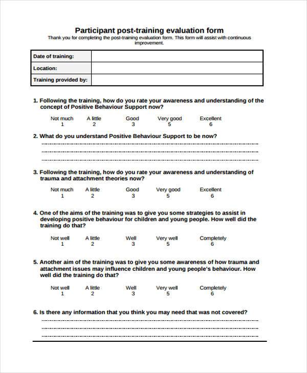 post training evaluation form