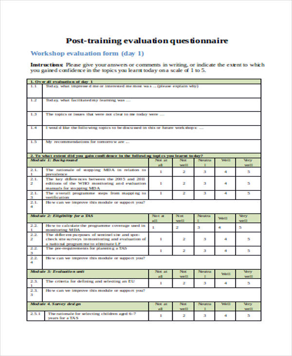 post training evaluation questionnaire form4