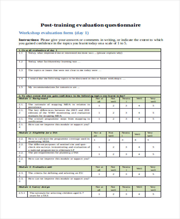 Training Survey Questions Template