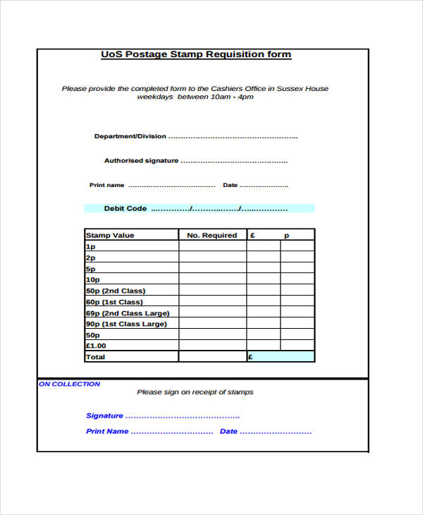 postage stamp requisition form