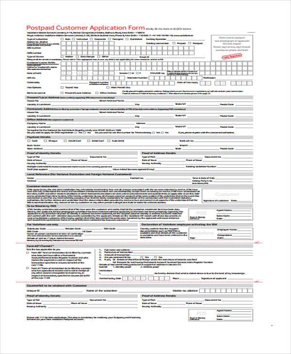 postpaid customer application form