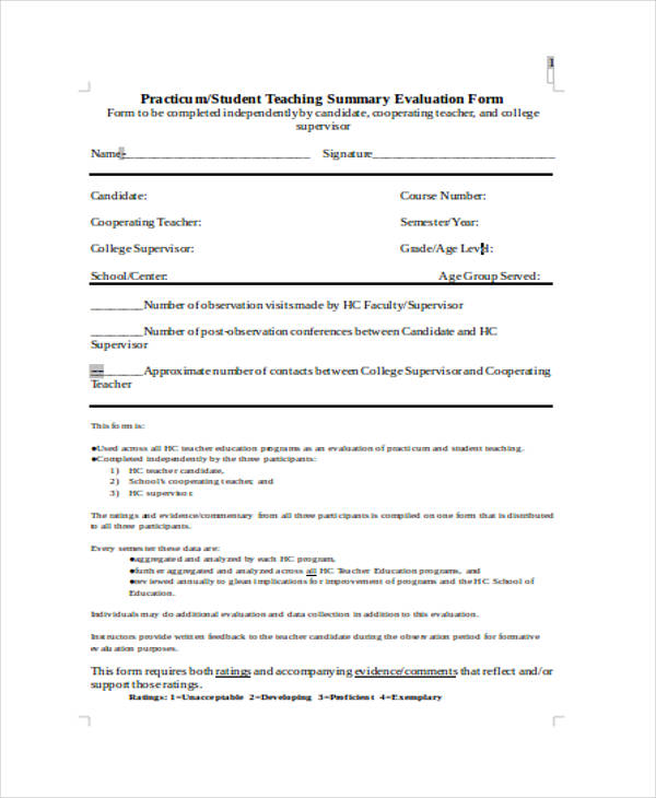 practicum student teaching evaluation form