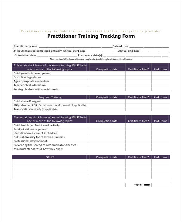 practitioner training tracking form