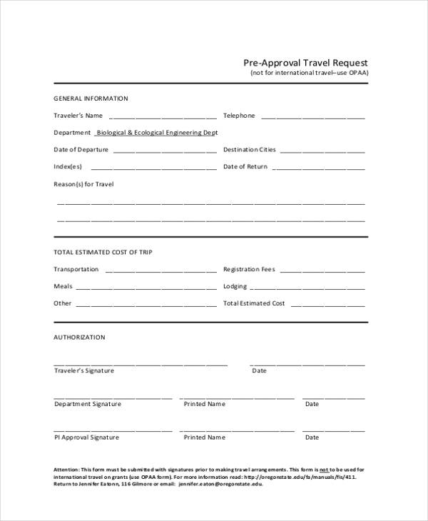 pre approval travel request form