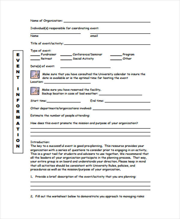pre event planning form