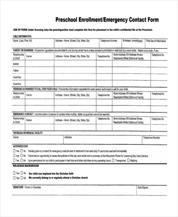 FREE 33+ Emergency Contact Forms in PDF Excel MS Word