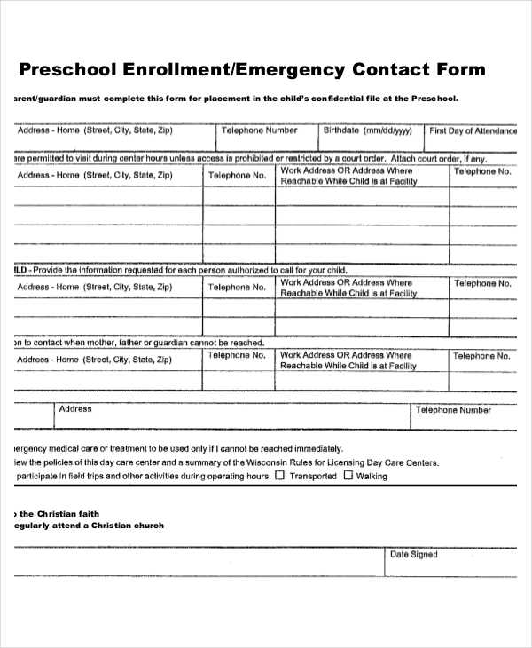 pre school enrollment emergency contact form2