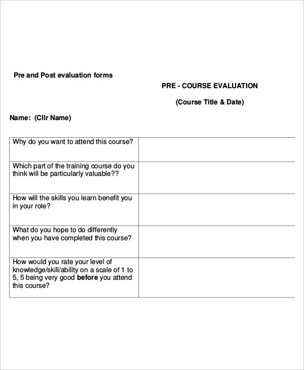 pre and post training evaluation form