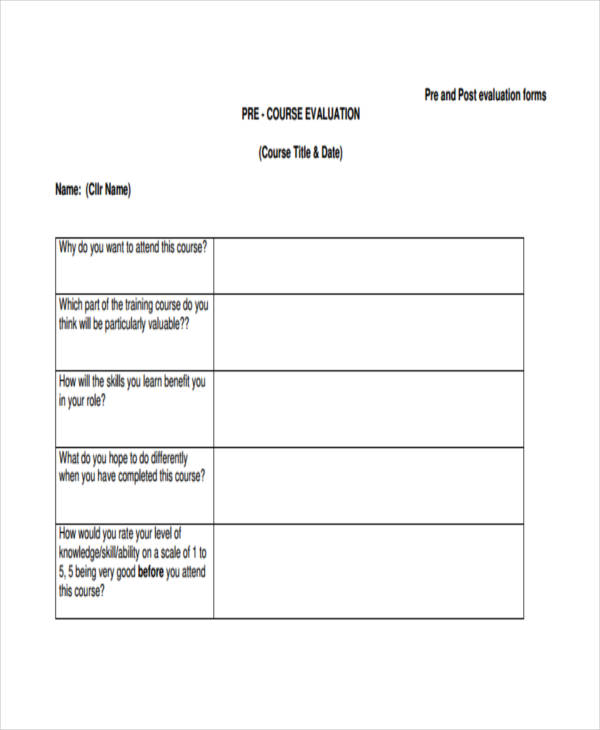 pre and post training evaluation form2