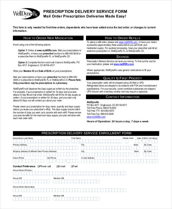 prescription mail service order form