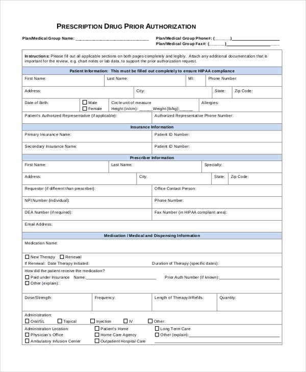 prescription prior authorization form