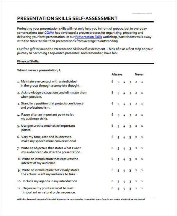 self assessment presentation skills