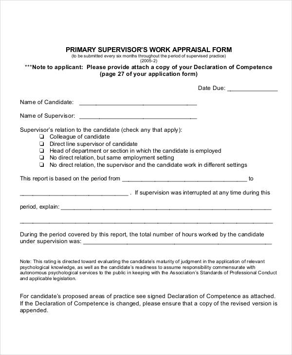 primary supervisor appraisal form