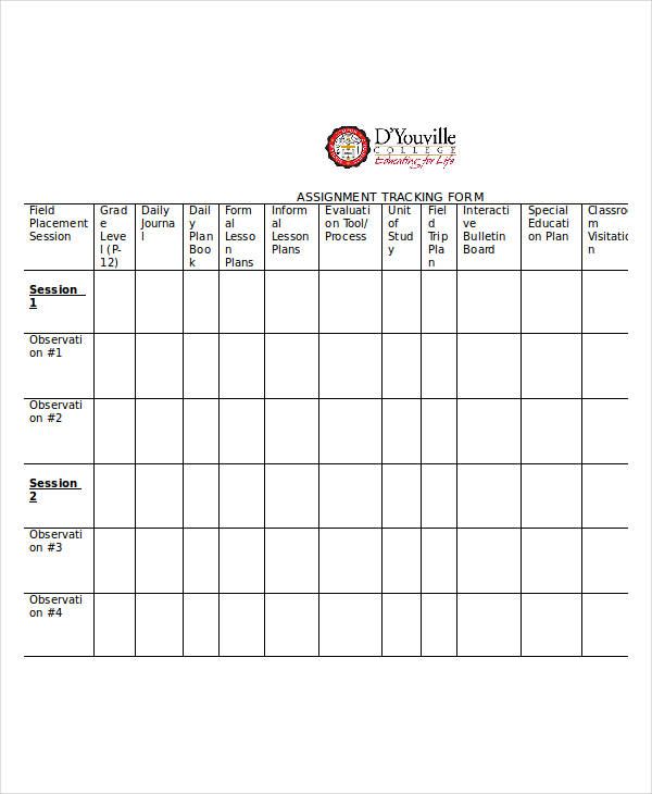 printable assignment tracking form