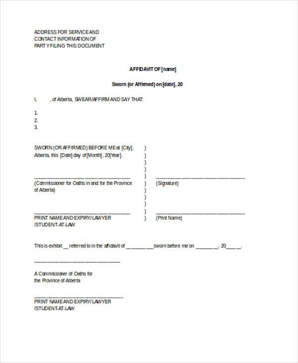 printable blank affidavit form