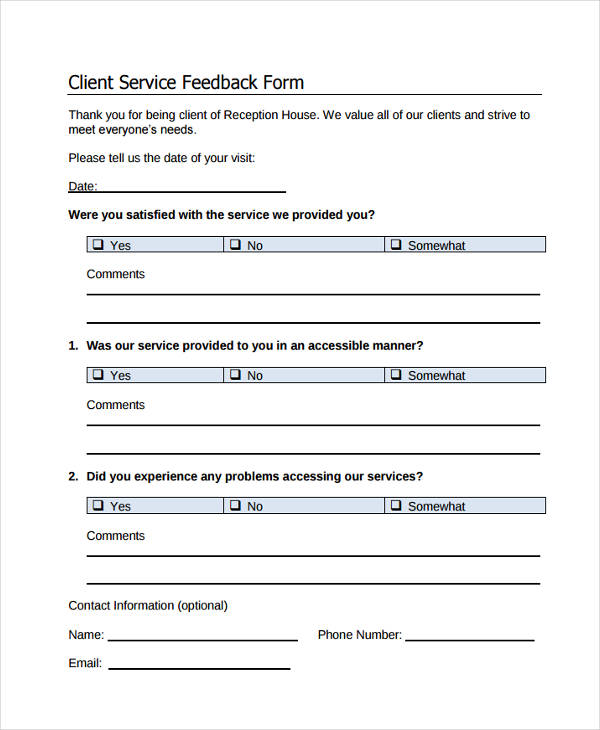 printable client service feedback form
