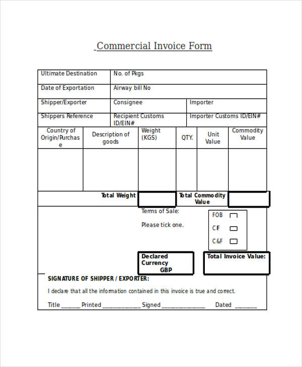 printable commercial invoice form1
