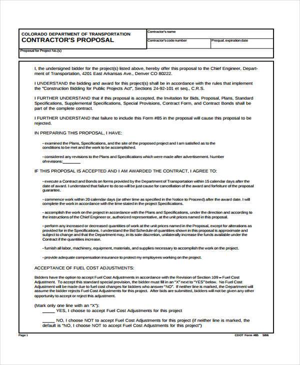 printable contractors proposal form