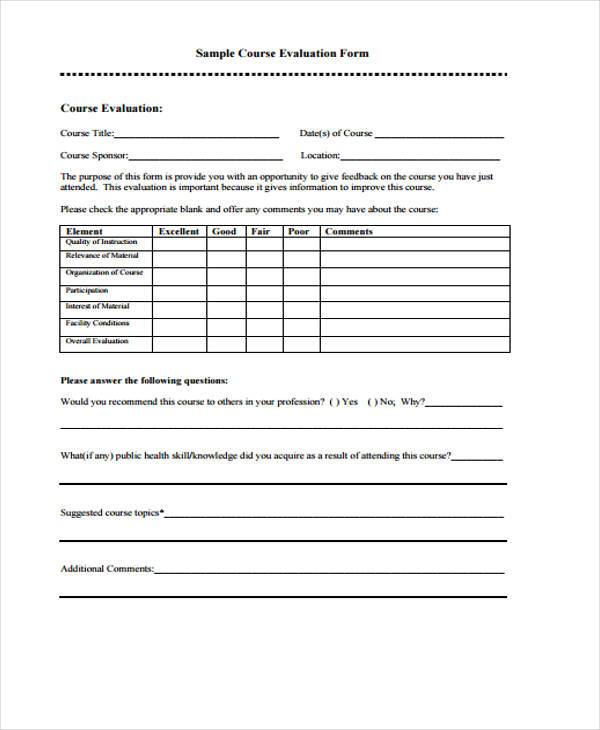 printable course evaluation form