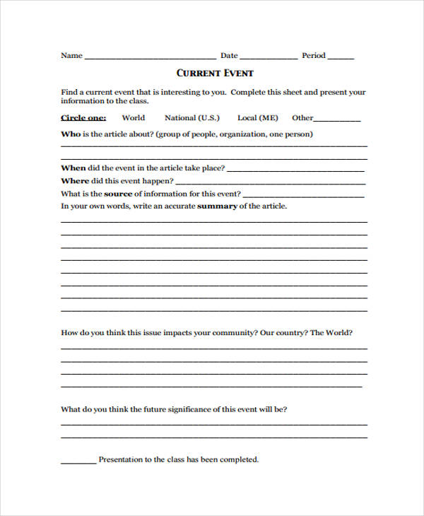 printable current event form