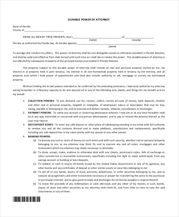 printable durable power of attorney form
