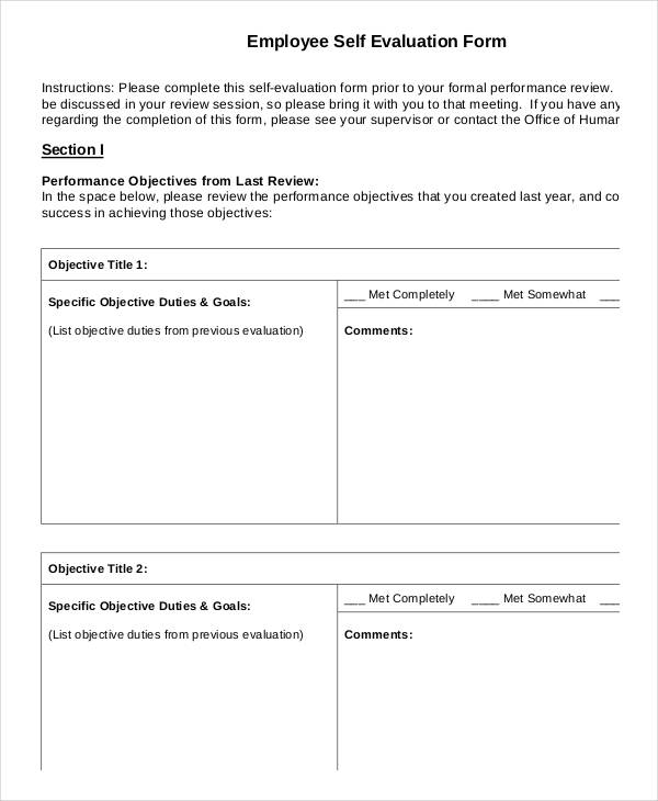 printable employee self evaluation form