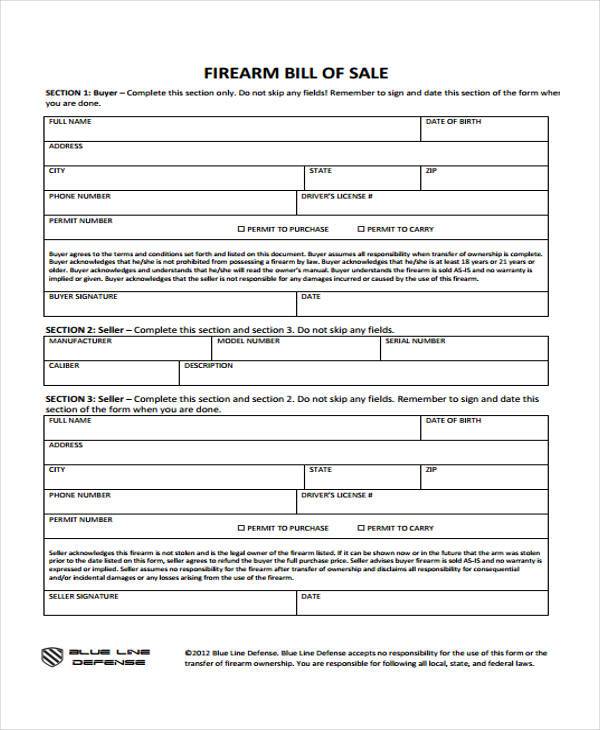printable firearm bill of sale form1