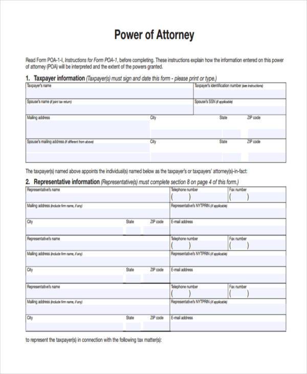 blank power of attorney forms