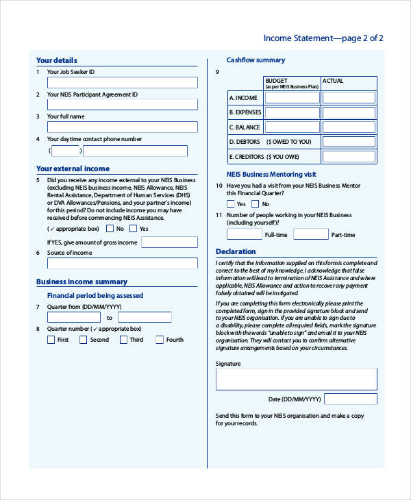 printable income statement form