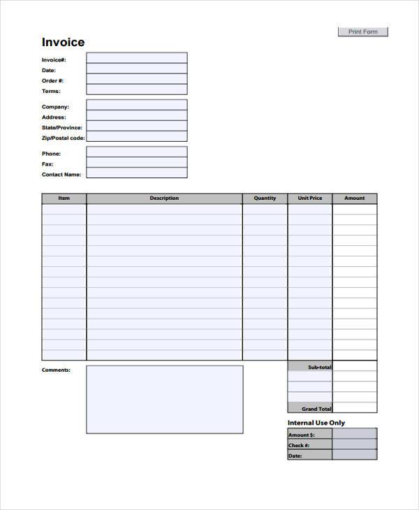 printable invoice form