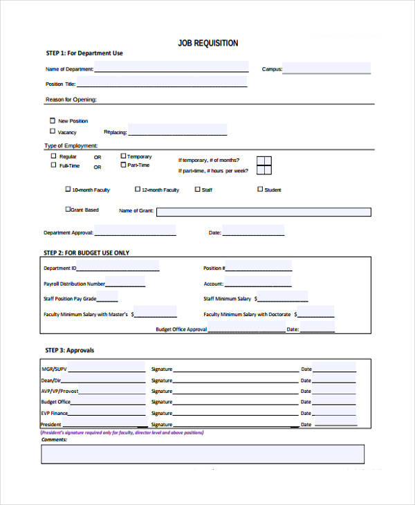 printable job requisition form