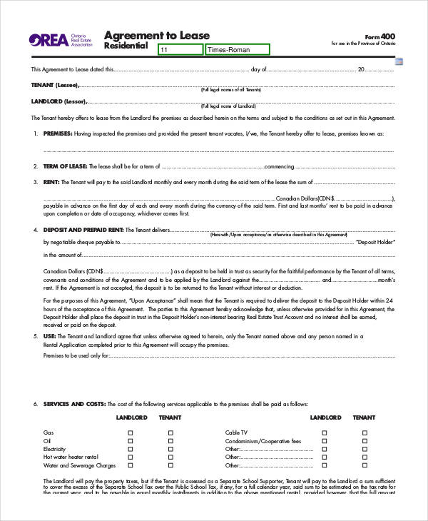 printable lease agreement form
