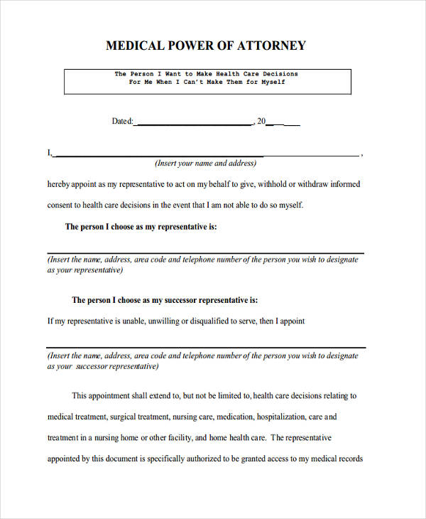 Free Printable Medical Power Of Attorney Form