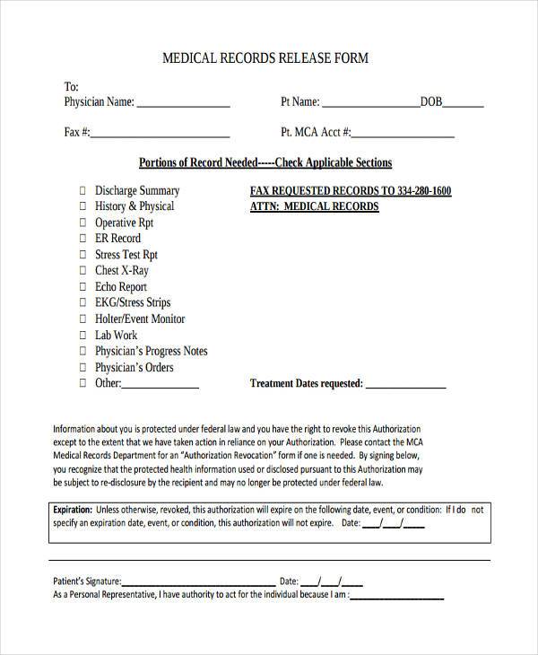 printable medical records release form