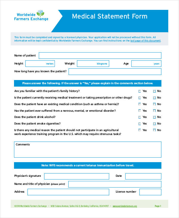 printable medical statement form