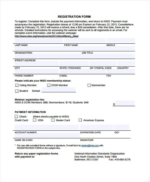 Printable Registration Form Template - Printable Forms Free Online