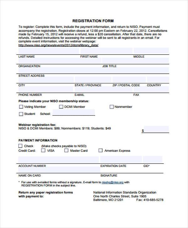 FREE 33 Sample Free Registration Forms In PDF Excel MS Word