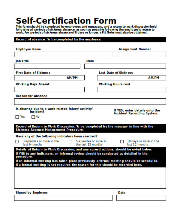 printable self certificate form1