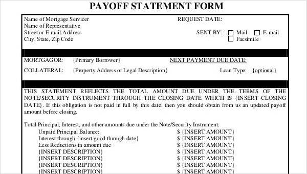 Mortgage Payoff Statement Sample PDF Template