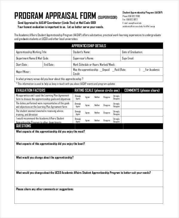 printable supervisor appraisal form