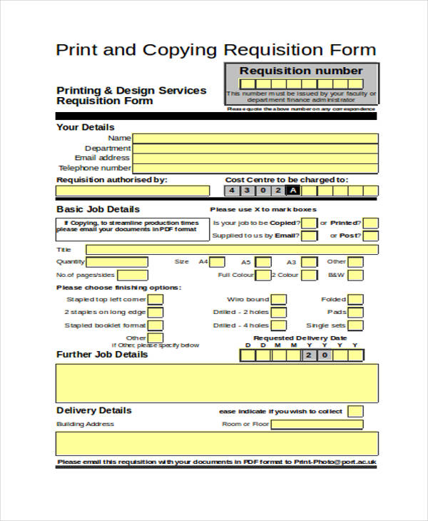 printing and design services requisition form