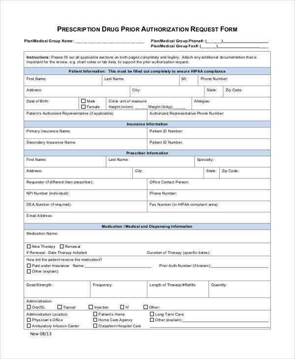 Free 13 Prior Authorization Forms In Pdf Ms Word 6408