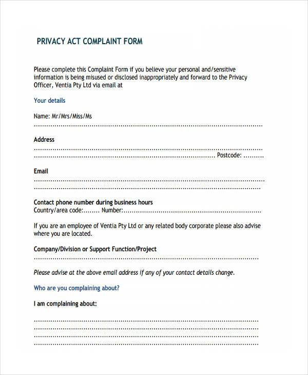 privacy act complaint form