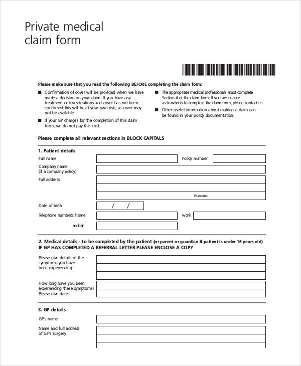 private medical claim form