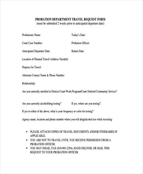 probation travel request form